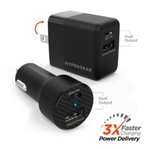 Kit HyperGear Adaptador de Pared 20w + Adaptador de Auto 15w / Negro