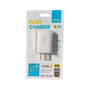 Adaptador Casa Ivon Tipo C PD + USB 25W PD06