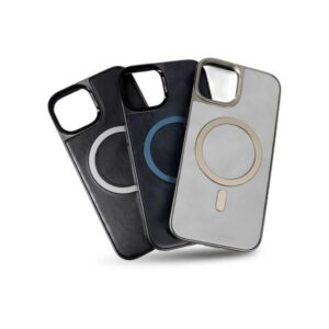 Estuche Iphone de Cuero Borde Metálico 15 Pro Max